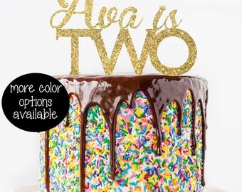 Cake Topper - Birthday Cake Topper - Two Cake Topper - Glitter Two Topper - Second Birthday Cake Topper - 2 Year Old - Two Glitter Topper