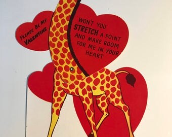 Vintage 60’s Valentines Card Mechanical Giraffe Animal Card Unused