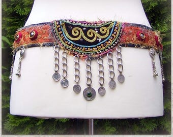 Tribal Fusion Costume Belt, Tribal Belly Dance Belt, Tribal Belt, Festival Belt, Burlesque Belt, Orange Belly Dance Belt, ATS Belt