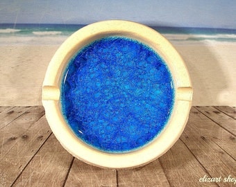 Ceramic ashtray, ashtray cigarette, pottery ashrtray, blue ashtray, gift for smokers, ash tray, smoking accessories, cigar ashtray.
