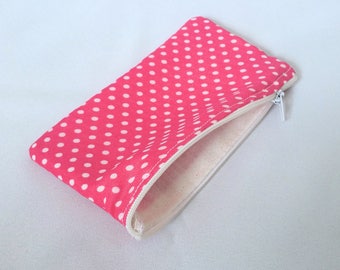 Pink polka dot Pencil case, Zipper pouch, Back to school, Make-up bag, Cosmetic pouch, Small, Coin purse