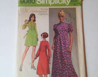 Vintage Simplicity 9080 Young Contemporary Fashion One Piece Dress in 3 Lengths Cut Sewing Pattern Size 10