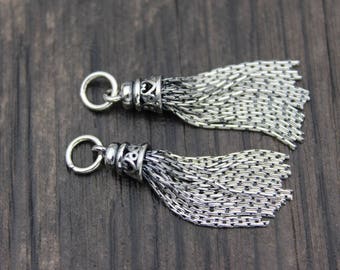 1PC- Sterling Silver Tassel Charm,Sterling Silver Chain Tassel Pendant,Tassels for earrings for necklace,Tassel jewelry