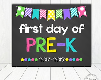First Day of Pre-K Sign Chalkboard Poster Photo Prop 11x14 Printable Instant Download Digital File