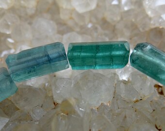 Semi Precious Afghan Indicolite Teal Blue Tourmaline | Hand Polished & Faceted Barrels | 10-13.7x5.6-7mm | Sold Individually