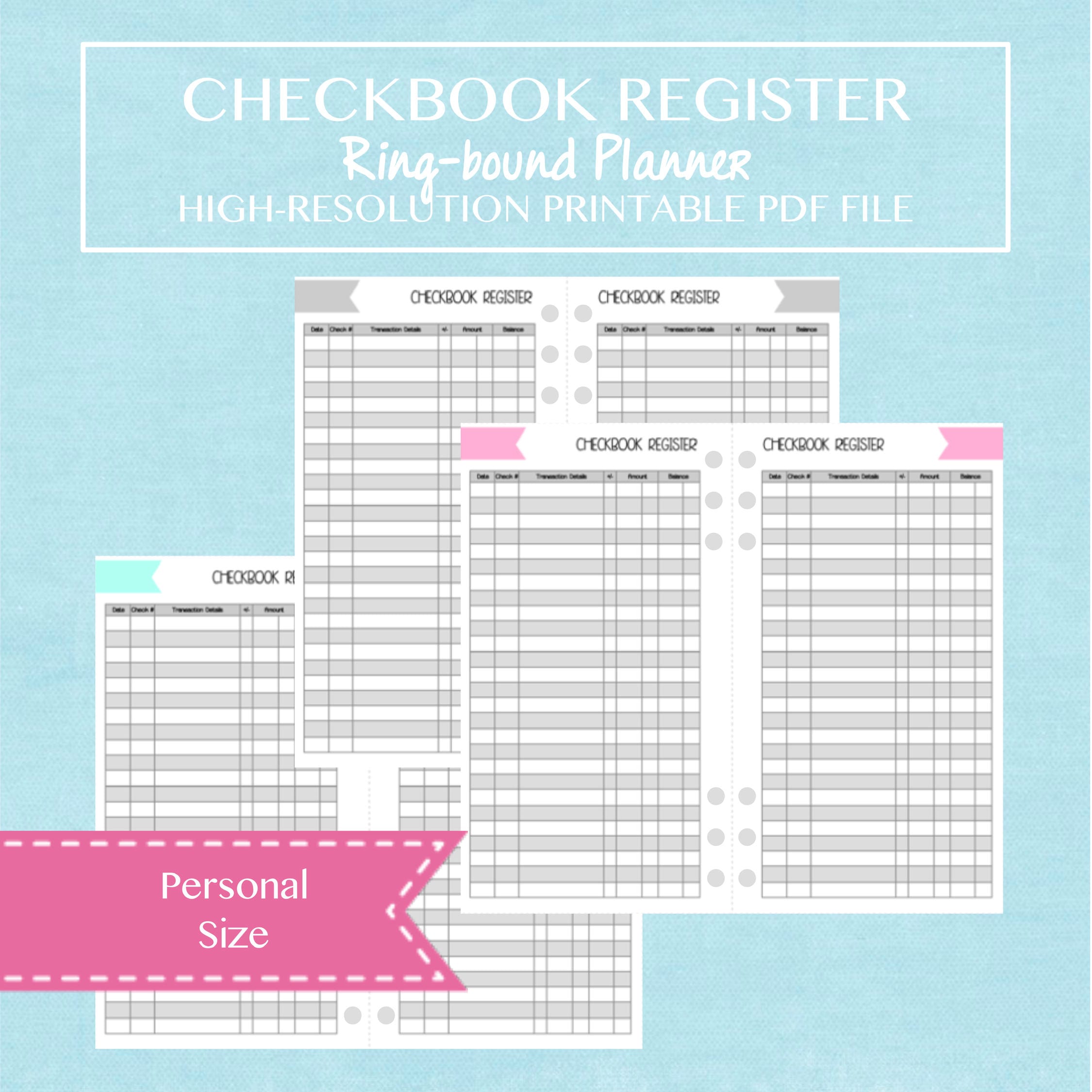 Personal Size Checkbook Register Printable Planner Insert