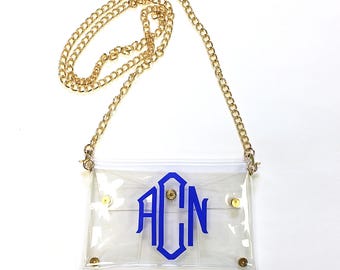 Personalized/Monogrammed Clear Stadium Gameday Clutch/Cross Body Purse/Bag/Tote.