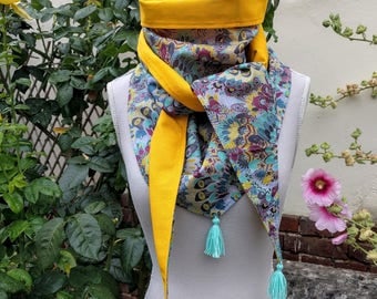 Cotton triangle scarf, liberty "Eben" and yellow