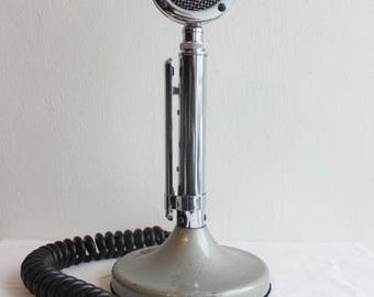 Vintage Astatic Silver Eagle D104 Microphone with TUG-8 stand and 1/4" jack