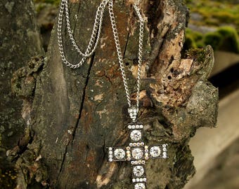 teacher gift cross Vintage cross Jewelry cross necklace Christian gift Christian Cross pendant Catholic Cross Rhinestone Cross necklace Anti