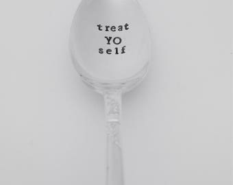 Custom handstamped spoon, treat yo self, foodie gift, ice cream spoon