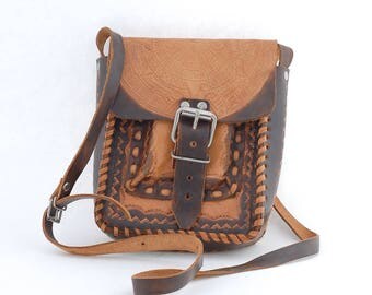 mexican leather satchel | festival purse pouch | aztec shoulder strap bag | leather crossbody bag | small mini messenger bag