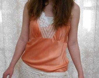 Orange Unique Dress, Feminine Boho Dress, Orange Ruffled Dress, Upcycled Dress, Eco Dress