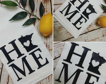 Minnesota Home Dish Towel, Flour Sac Towel, State Outline, MN