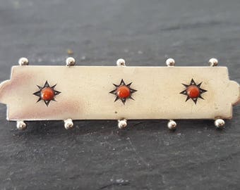 Victorian Sterling Silver Cornelian Bar Brooch