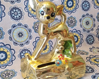 Gold kitschy eramic deer piggy bank- Gold deer-fawn