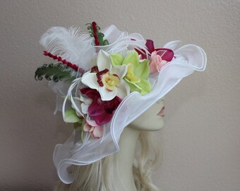 Kentucky Derby Hat, Derby Hat, White Organza Hat, Women's Fashion Hat, Easter Hat, Royal Ascot, Tea Party Hat, Orchid, Wedding Hat, Church