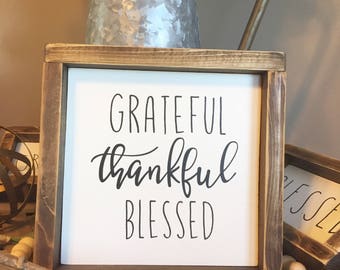 Grateful thankful blessed sign, fall sign, fall decor, autumn sign, grateful sign, blessed sign, thankful sign, wood sign