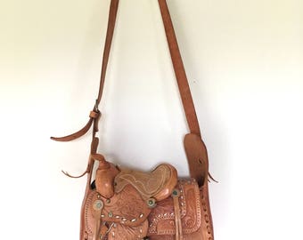 70s Mexican leather saddle handbag