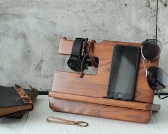 Docking Station oak Mens birthday gift Gift for Men Personalized Docking Station Gift for Him Gift for Husband Gift for Dad Iphone Dock