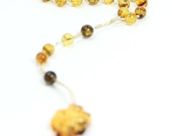 Amber Rosary Catholic Ambra Rosario Cross Necklace Beads Perfect Gift