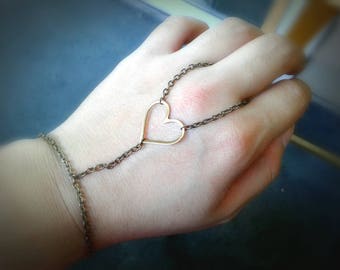Heart Slave Bracelet Heart Hand Chain Brass Slave Bracelet Brass Hand Chain Bohemian Slave Bracelet Women's Hand Chain