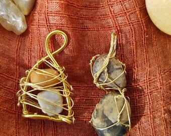 set of 2 ~ wire wrap pendants