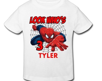 Spiderman Birthday Shirt with custom name and age- Personalized Birthday T- shirtBirthday-1st, 2nd, 3rd, 4th, 5th Birthday - Fast Shipping!