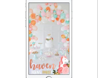 Unicorn Snapchat Geofilter, Magical Snapchat Geofilter, Unicorn Birthday Party, Floral Snapchat Geofilter, Unicorn Flowers Geofilter