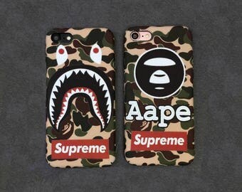 Bape A Bathing Ape Camo Camouflage Supreme Army Shark Mouth Hard plastic Design Cover For Iphone 6/6plus/6s/6s Plus/7/7 Plus Coque fundas