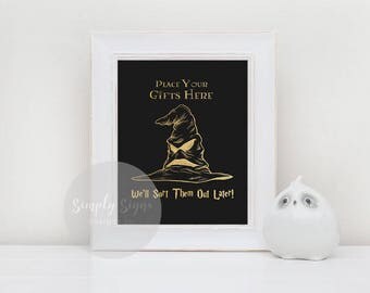 Harry Potter Wedding Black and Gold Sorting Hat Cards and Gifts Printable Sign