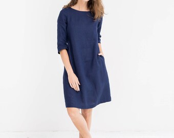 Blue linen dress | Etsy