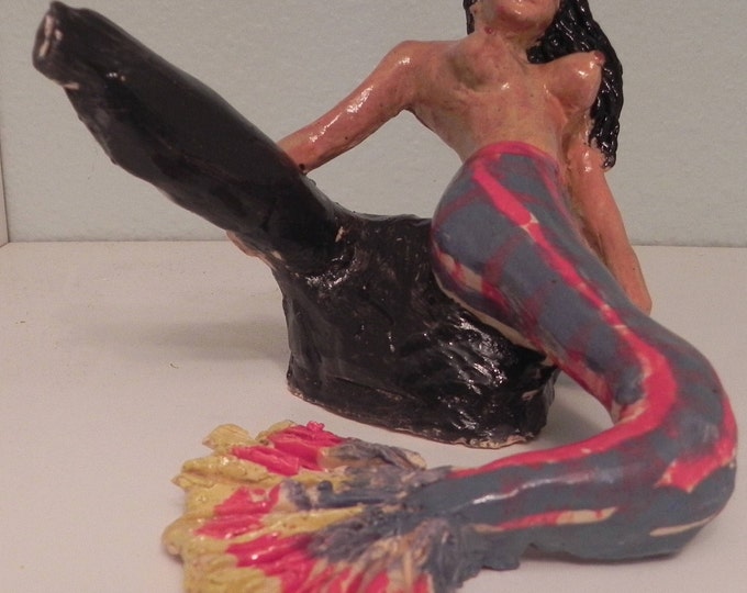 Handmade Ceramic Collective Mermaid Girl with Smoke-able Ceramic Pipe Original Piece