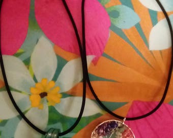 Rainbow Chakra Tree of Life Necklace and Murano Glass Grid Necklace