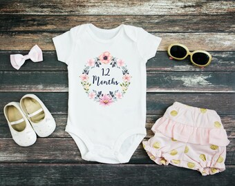 One Year Old Girl Birthday Outfit - 12 Months Wreath - 1 Year Old Girl - Infant Boho Baby Clothes - Unisex Baby Clothes - Baby Bodysuit