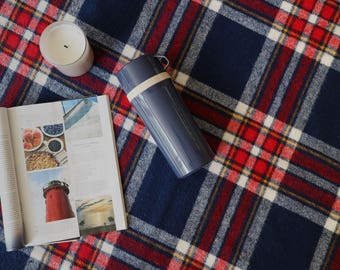 SALE: Vintage Faribo Blue & Red Plaid Throw - Very Good Condition