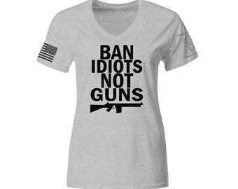 Ban Idiots Not Guns Shirt, Ladies 2nd amendment shooting military army funny hunter tshirt tee shirt gun ammo camo bullet