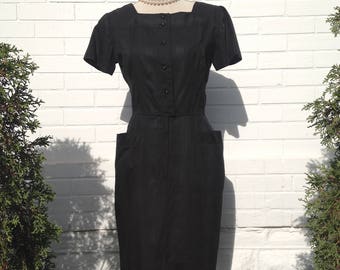 1960s Black Dress with Pockets by Donna Petite