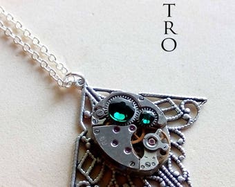 Mackintosh art deco steampunk green necklace - steampunk jewelry - Necklace by steamretro-steampunk - steampunk necklace