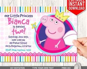 Peppa Pig Invitation Instant Download, Princess Peppa Pig Invites, Peppa Pig Birthday Invitation
