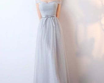 Max And Match A Line Gray Satin Long Bridesmaid Dress C3824
