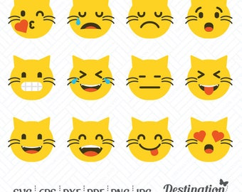 Emoticons SVG Files, Cat Emoji Cutting Files, Silhouette Files, Cricut Files, Vinyl Decal, Layered Vector, dxf eps png jpg pdf, D/032