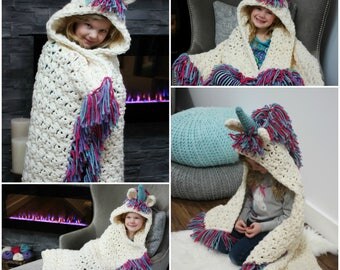 Unicorn blanket Crochet Pattern - Crochet Pattern for Unicorn Costume - Bulky & Quick Unicorn Crochet PATTERN by MJ's Off The Hook Designs