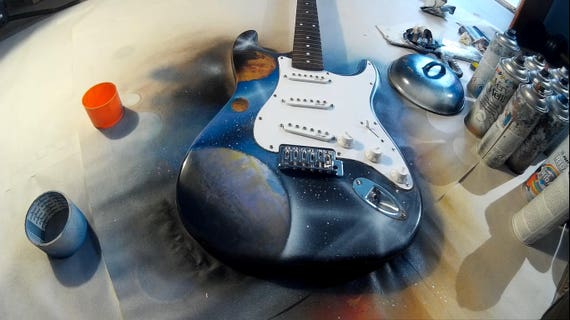 Custom Painted Guitar Electric Spray Paint Art Custom Painted Guitar Electric Spray Paint Art