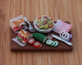 Ham Sandwiches - 1:12 Scale Dollhouse Miniature Preparation Board