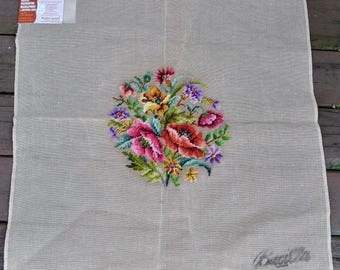 Vintage Floral Bucilla Preworked Needlepoint Canvas 29990/27, 27" X 27" - Large Decorator for Seat Cover, Pillow