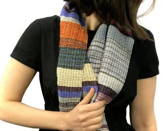 Ruby | Handwoven Purple & Gray Scarf | Cheerful Striped Woven Textile | Loomed Gifts for Mother's Day | Woven pidgepidge Scarf | H72