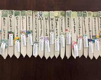 Herb Garden Markers / Ceramic garden stakes, set of 3, made of porcelain