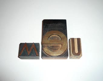 Wood Letterpress Printing blocks Letters We or Me Collectible Detash Home Decor