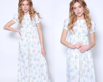 Vintage 70s FLORAL Maxi Dress EMPIRE Waist Prairie Dress Puff Sleeve Hippie Dress Boho Maxi Dress